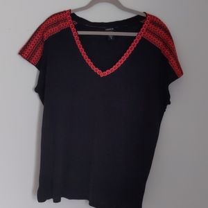 TORRID Black V-Neck Tee with Pink Embroidery